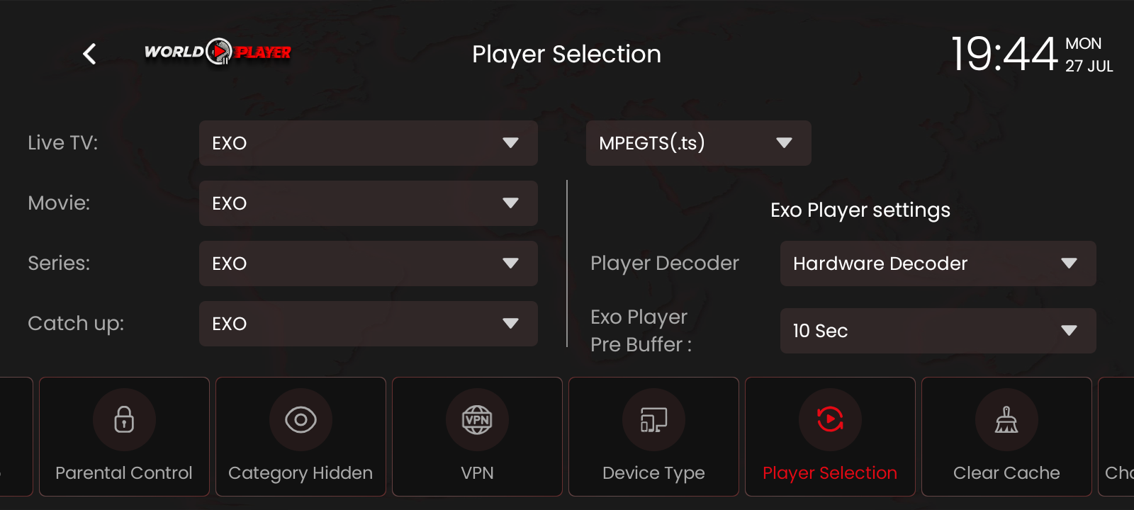 World Player playback screen